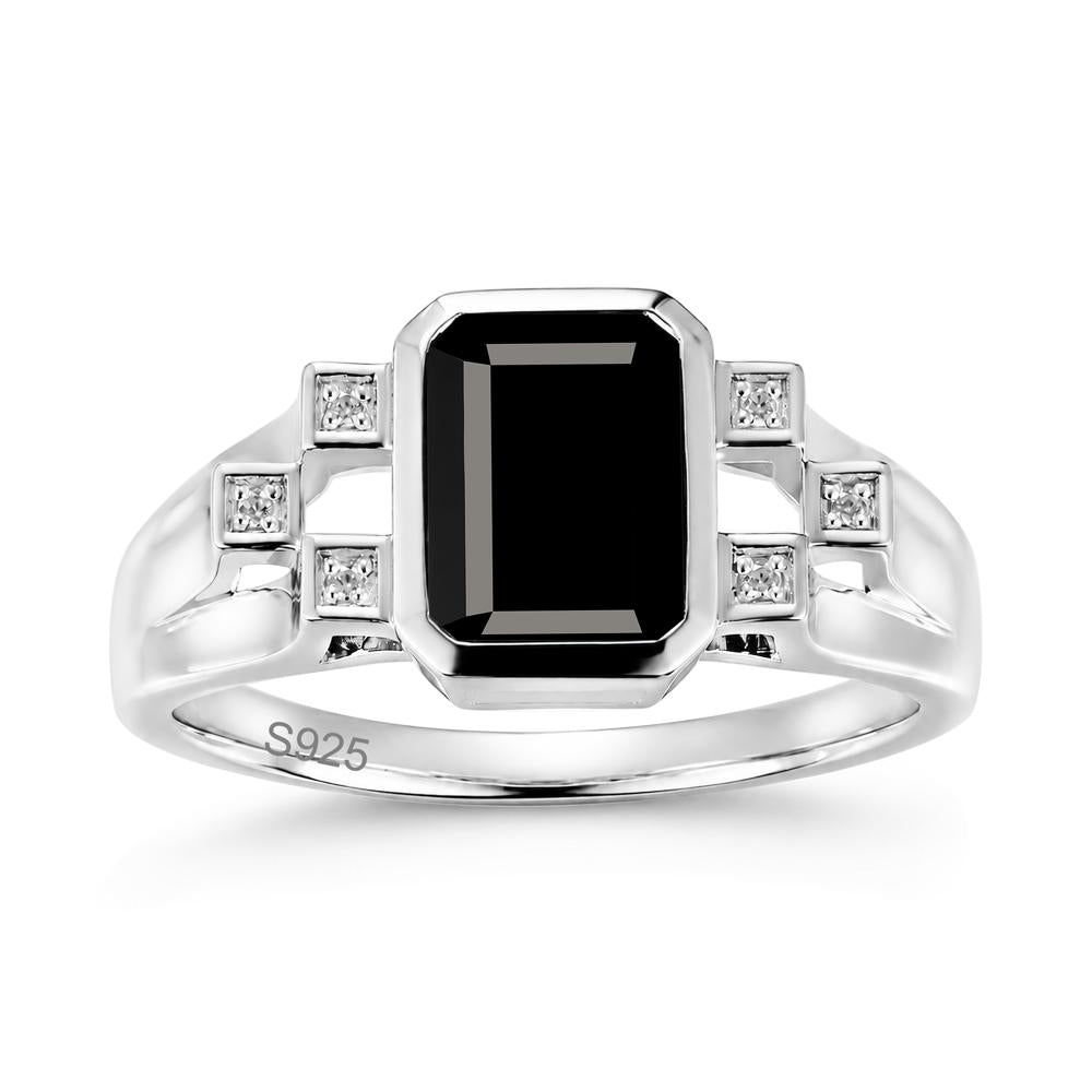 Minimalist Bezel Set Emerald Cut Alexandrite Ring - LUO Jewelry #gemstone_Black Spinel