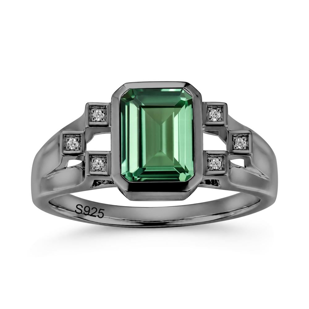 Minimalist Bezel Set Emerald Cut Alexandrite Ring - LUO Jewelry #gemstone_Green Sapphire
