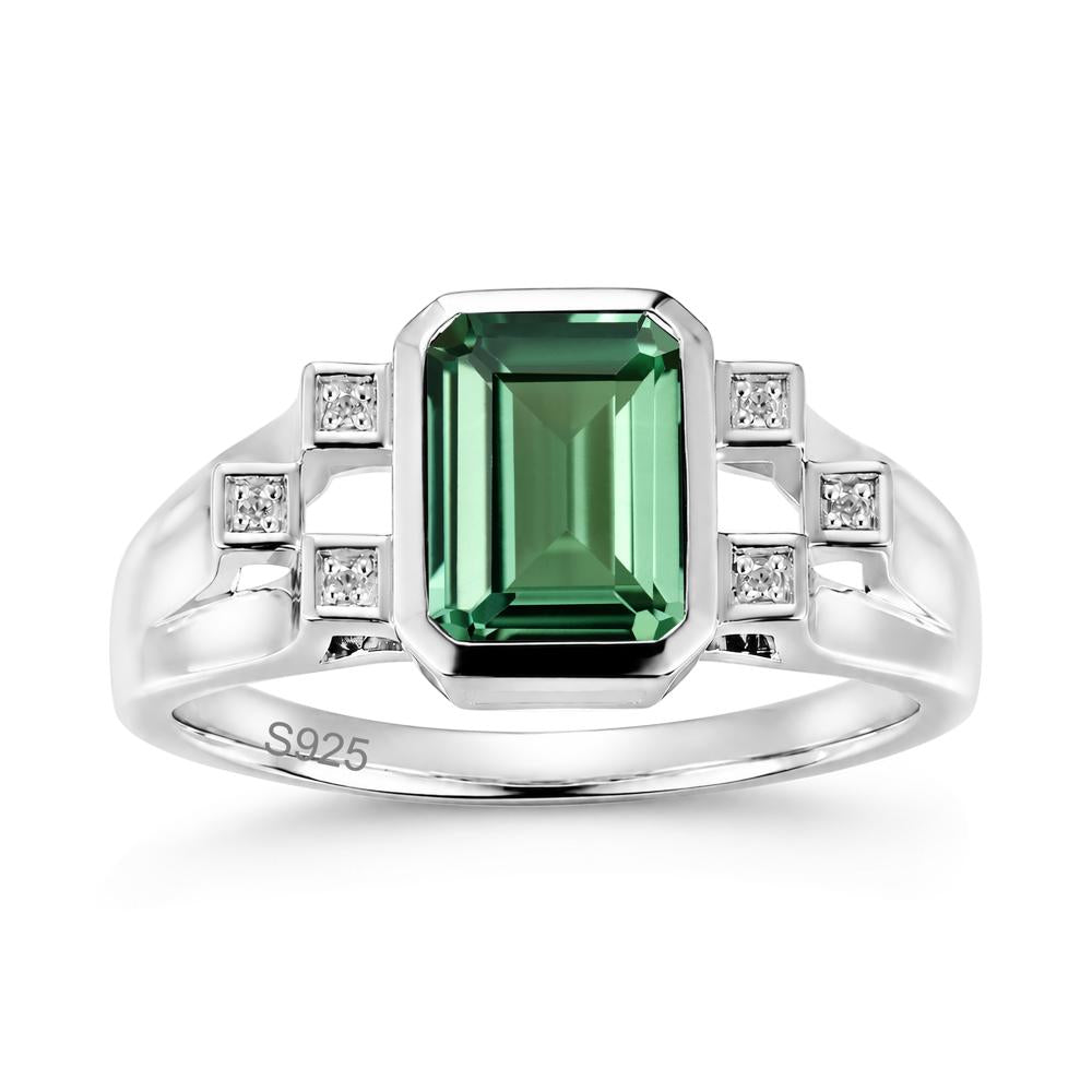 Minimalist Bezel Set Emerald Cut Alexandrite Ring - LUO Jewelry #gemstone_Green Sapphire
