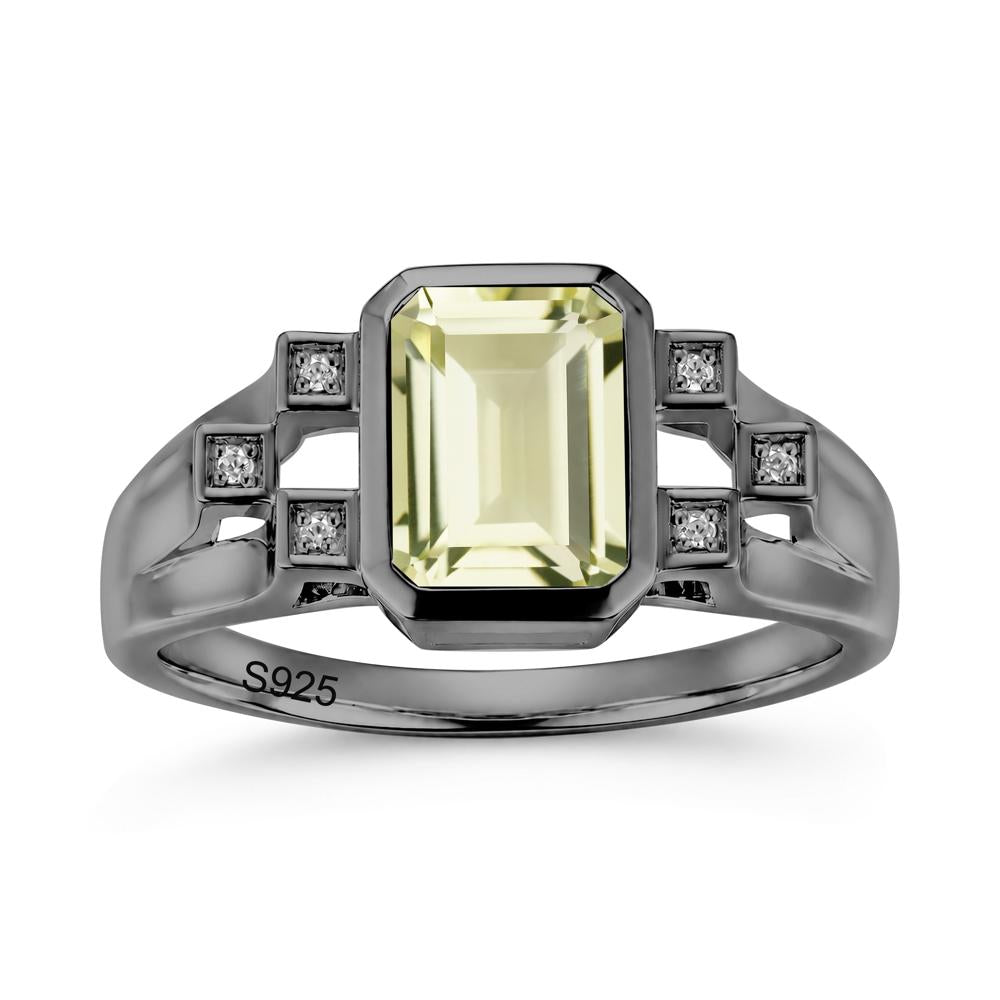 Minimalist Bezel Set Emerald Cut Alexandrite Ring - LUO Jewelry #gemstone_Lemon Quartz
