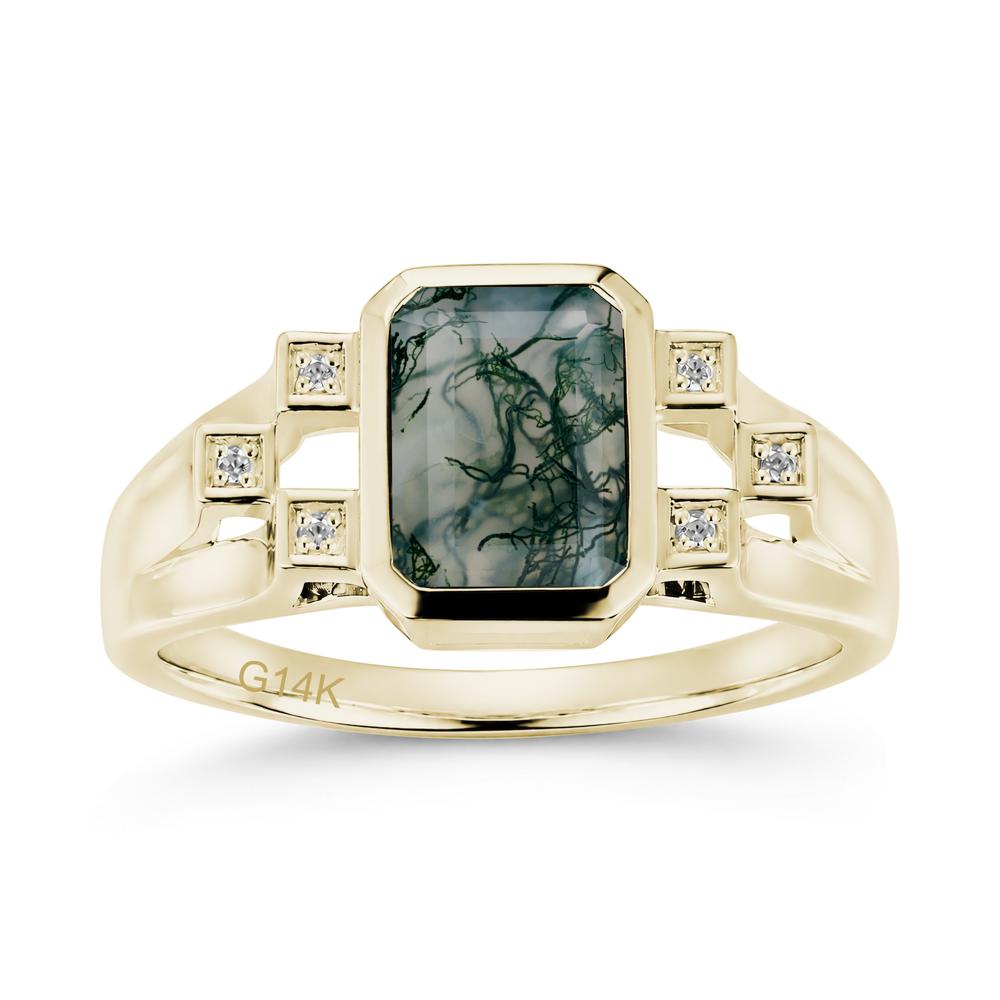 Minimalist Bezel Set Emerald Cut Alexandrite Ring - LUO Jewelry #gemstone_Moss Agate