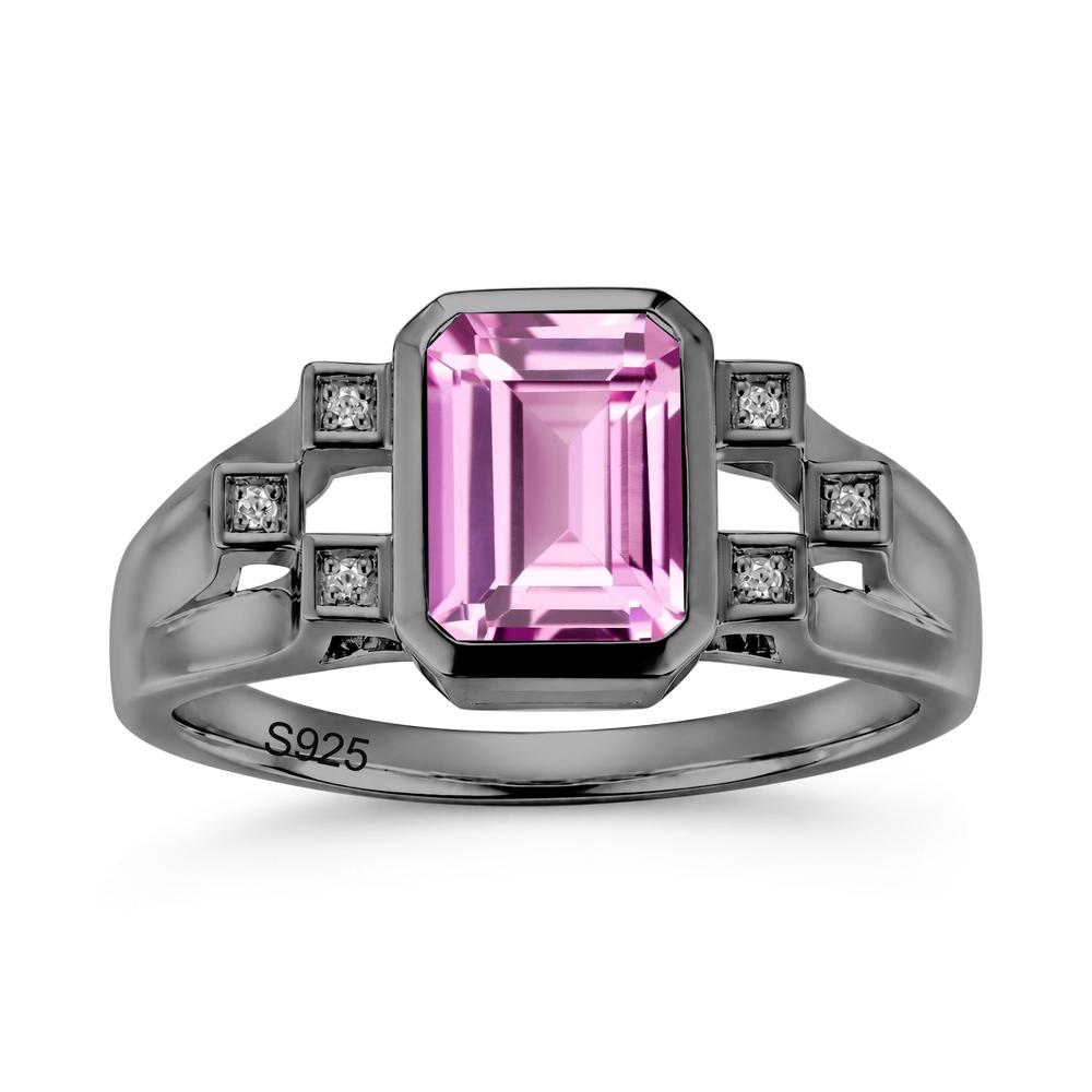 Minimalist Bezel Set Emerald Cut Alexandrite Ring - LUO Jewelry #gemstone_Pink Sapphire