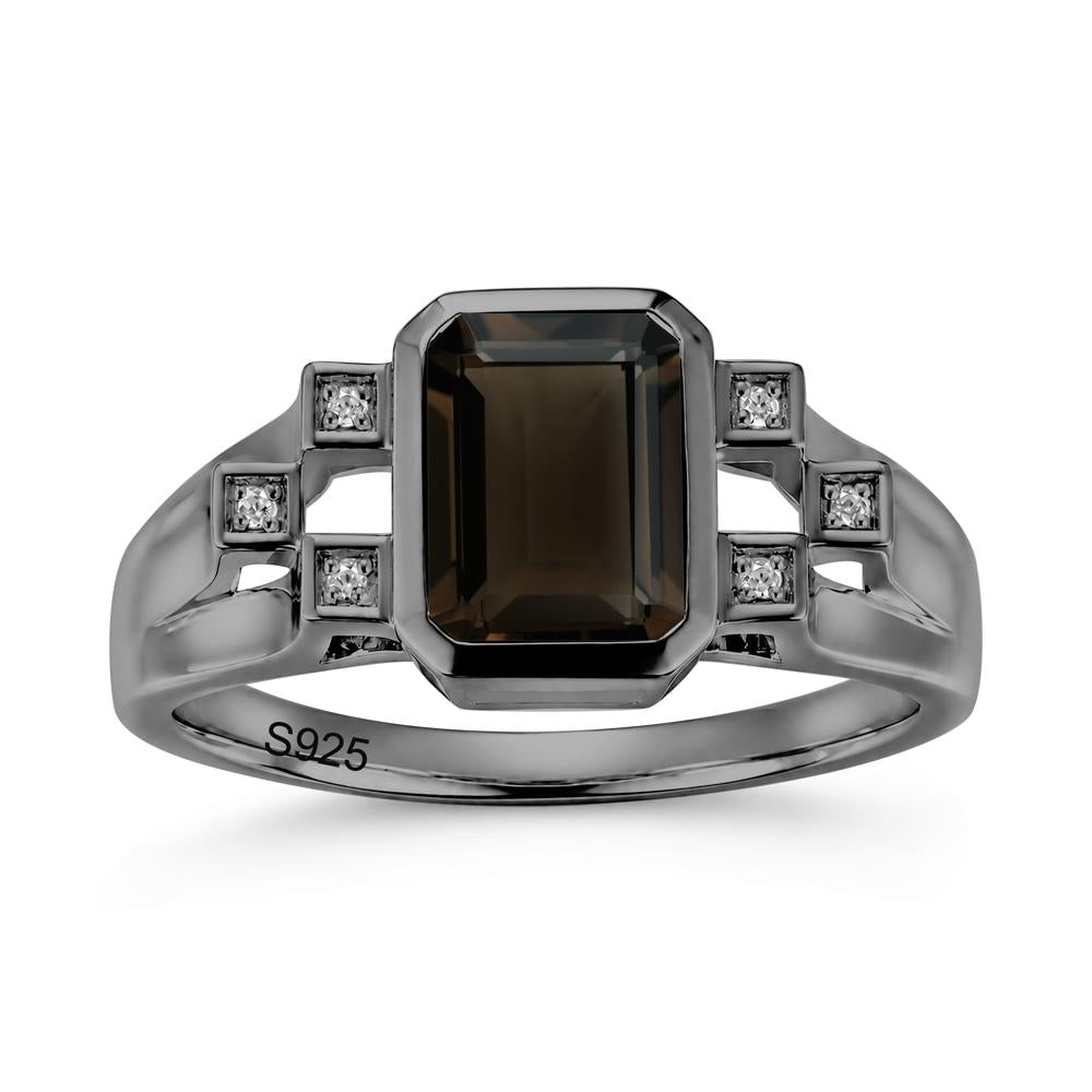 Minimalist Bezel Set Emerald Cut Alexandrite Ring - LUO Jewelry #gemstone_Smoky Quartz