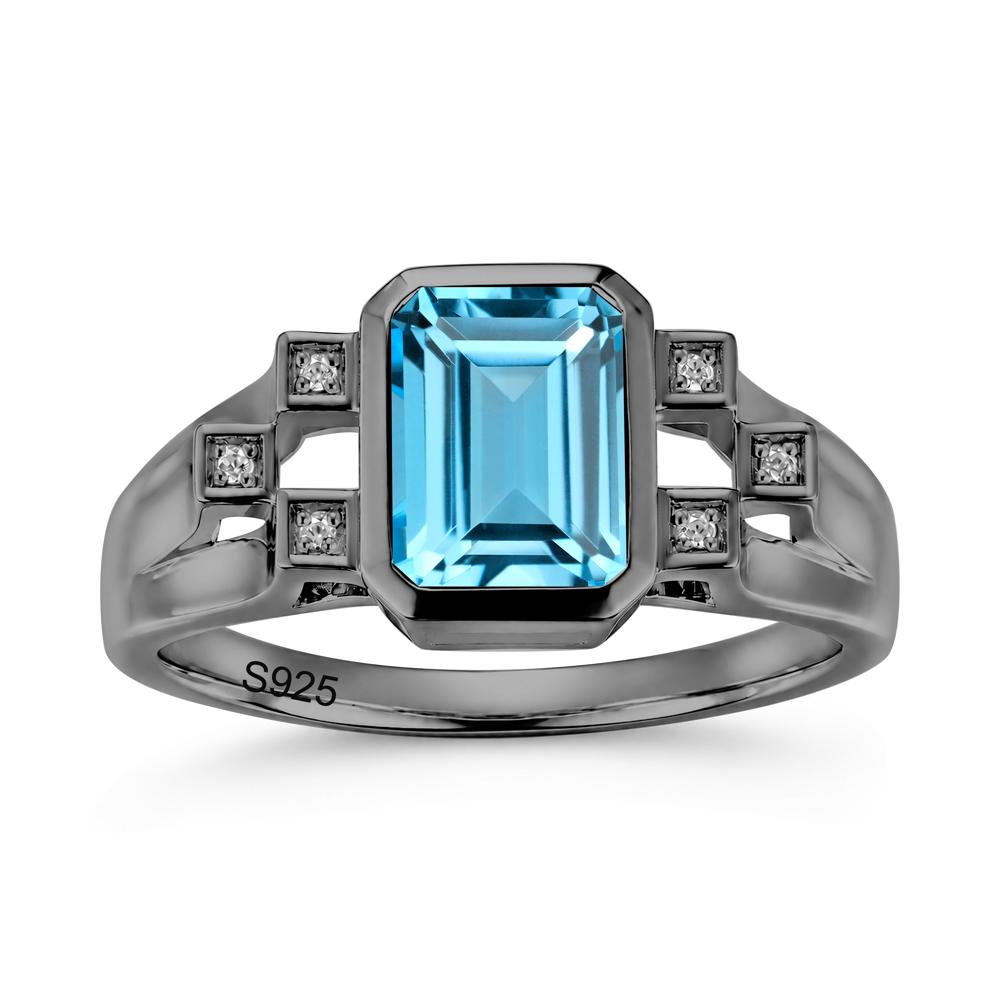Minimalist Bezel Set Emerald Cut Alexandrite Ring - LUO Jewelry #gemstone_Swiss Blue Topaz
