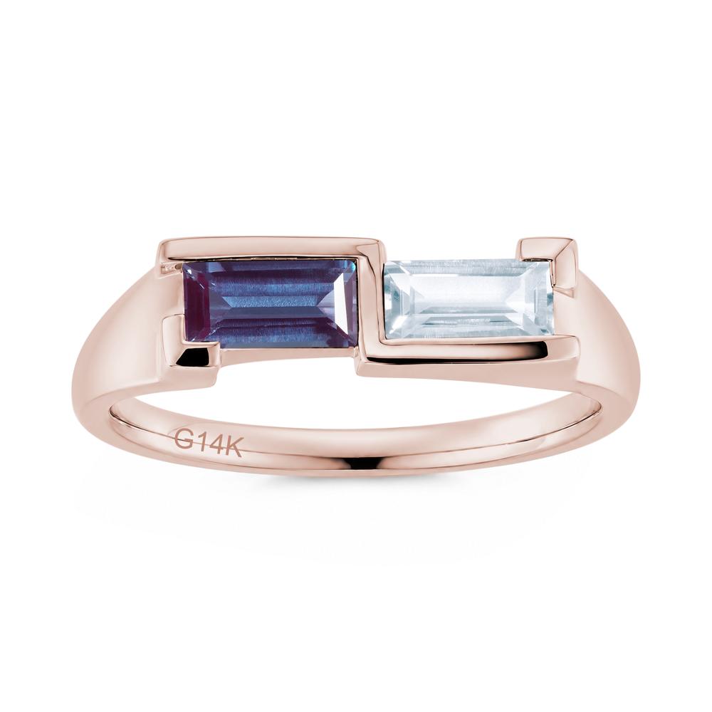 Toi Et Moi East West Baguette Cut London Blue Topaz and Swiss Blue Topaz Ring - LUO Jewelry #gemstone_Alexandrite and Aquamarine