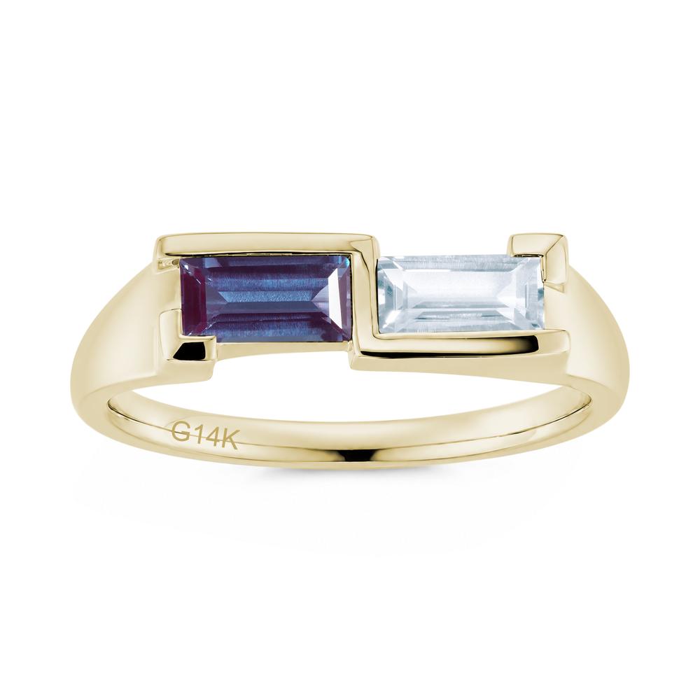 Toi Et Moi East West Baguette Cut London Blue Topaz and Swiss Blue Topaz Ring - LUO Jewelry #gemstone_Alexandrite and Aquamarine