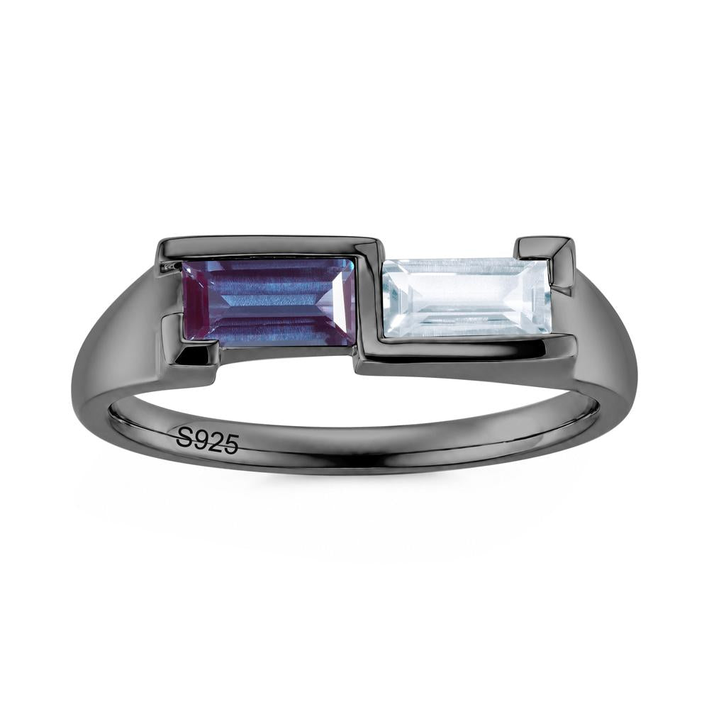 Toi Et Moi East West Baguette Cut London Blue Topaz and Swiss Blue Topaz Ring - LUO Jewelry #gemstone_Alexandrite and Aquamarine