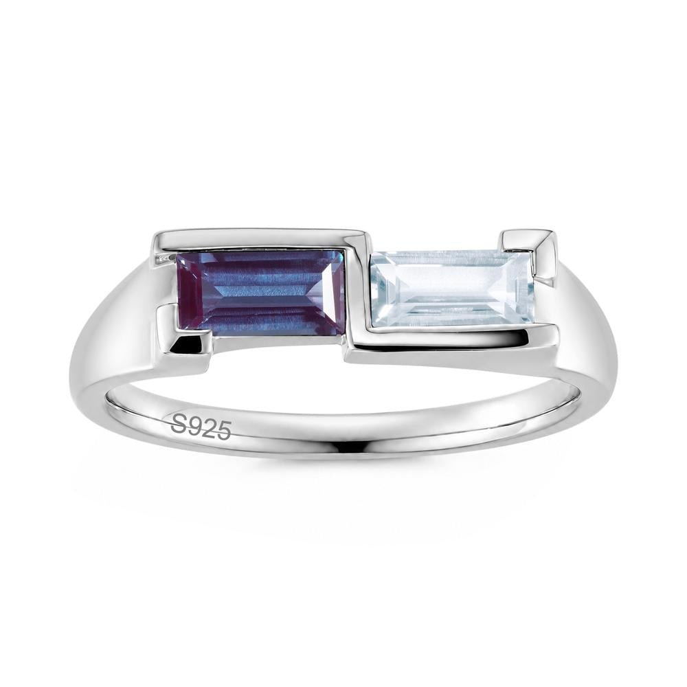 Toi Et Moi East West Baguette Cut London Blue Topaz and Swiss Blue Topaz Ring - LUO Jewelry #gemstone_Alexandrite and Aquamarine