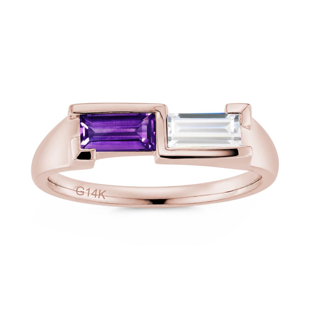 Toi Et Moi East West Baguette Cut London Blue Topaz and Swiss Blue Topaz Ring - LUO Jewelry #gemstone_Amethyst and Cubic Zirconia