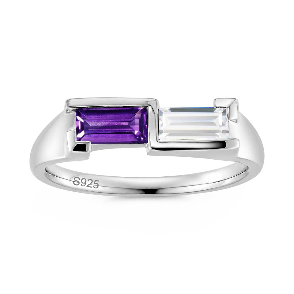Toi Et Moi East West Baguette Cut London Blue Topaz and Swiss Blue Topaz Ring - LUO Jewelry #gemstone_Amethyst and Cubic Zirconia