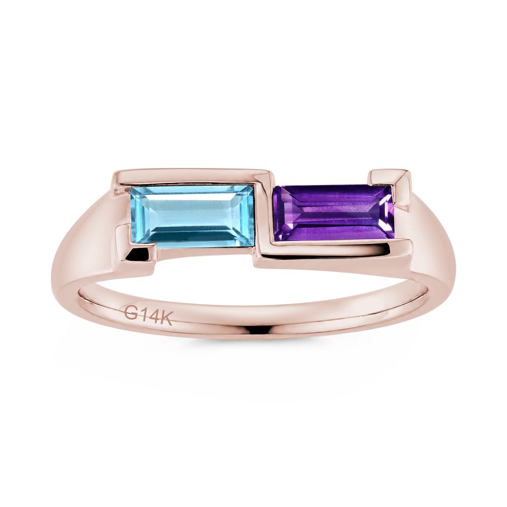 Toi Et Moi East West Baguette Cut London Blue Topaz and Swiss Blue Topaz Ring - LUO Jewelry #gemstone_Amethyst and Swiss Blue Topaz