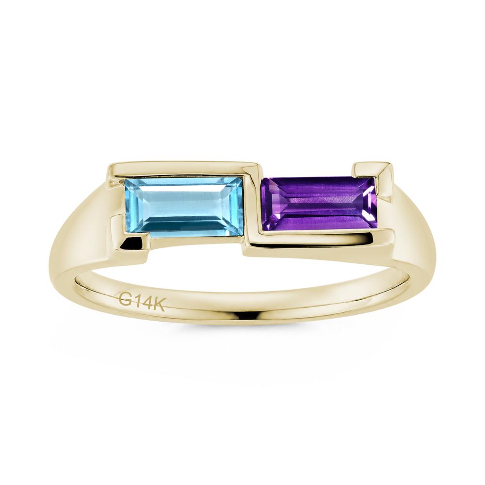 Toi Et Moi East West Baguette Cut London Blue Topaz and Swiss Blue Topaz Ring - LUO Jewelry #gemstone_Amethyst and Swiss Blue Topaz