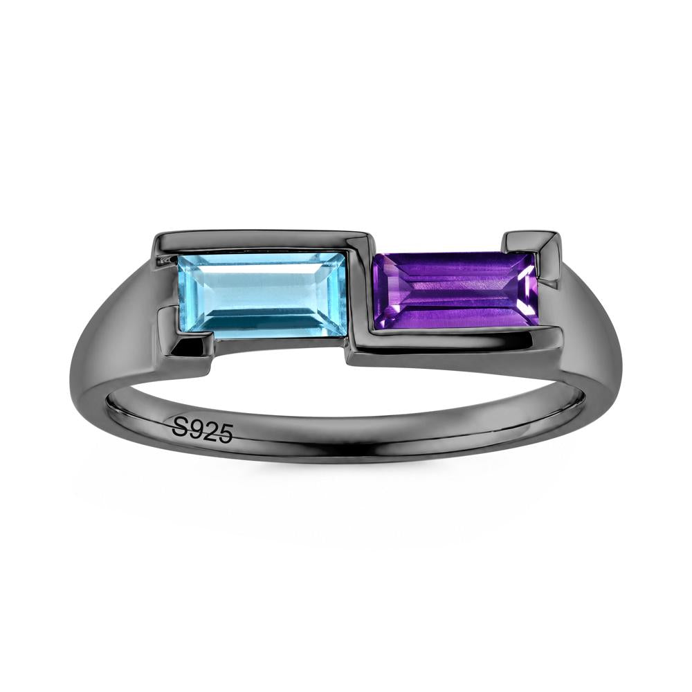 Toi Et Moi East West Baguette Cut London Blue Topaz and Swiss Blue Topaz Ring - LUO Jewelry #gemstone_Amethyst and Swiss Blue Topaz