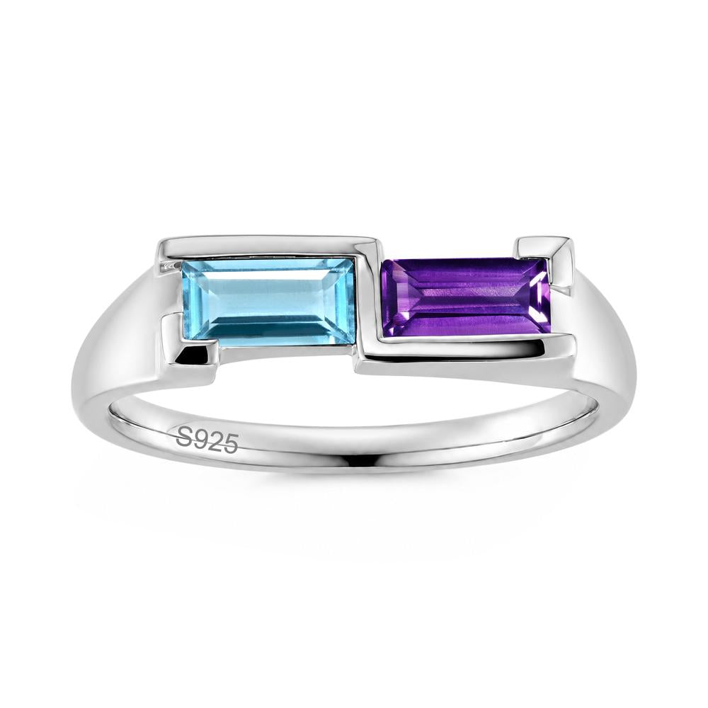 Toi Et Moi East West Baguette Cut London Blue Topaz and Swiss Blue Topaz Ring - LUO Jewelry #gemstone_Amethyst and Swiss Blue Topaz