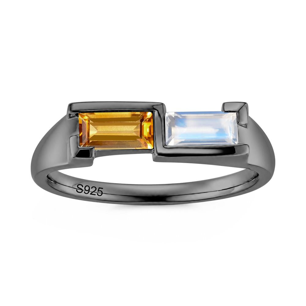 Toi Et Moi East West Baguette Cut London Blue Topaz and Swiss Blue Topaz Ring - LUO Jewelry #gemstone_Citrine and Moonstone