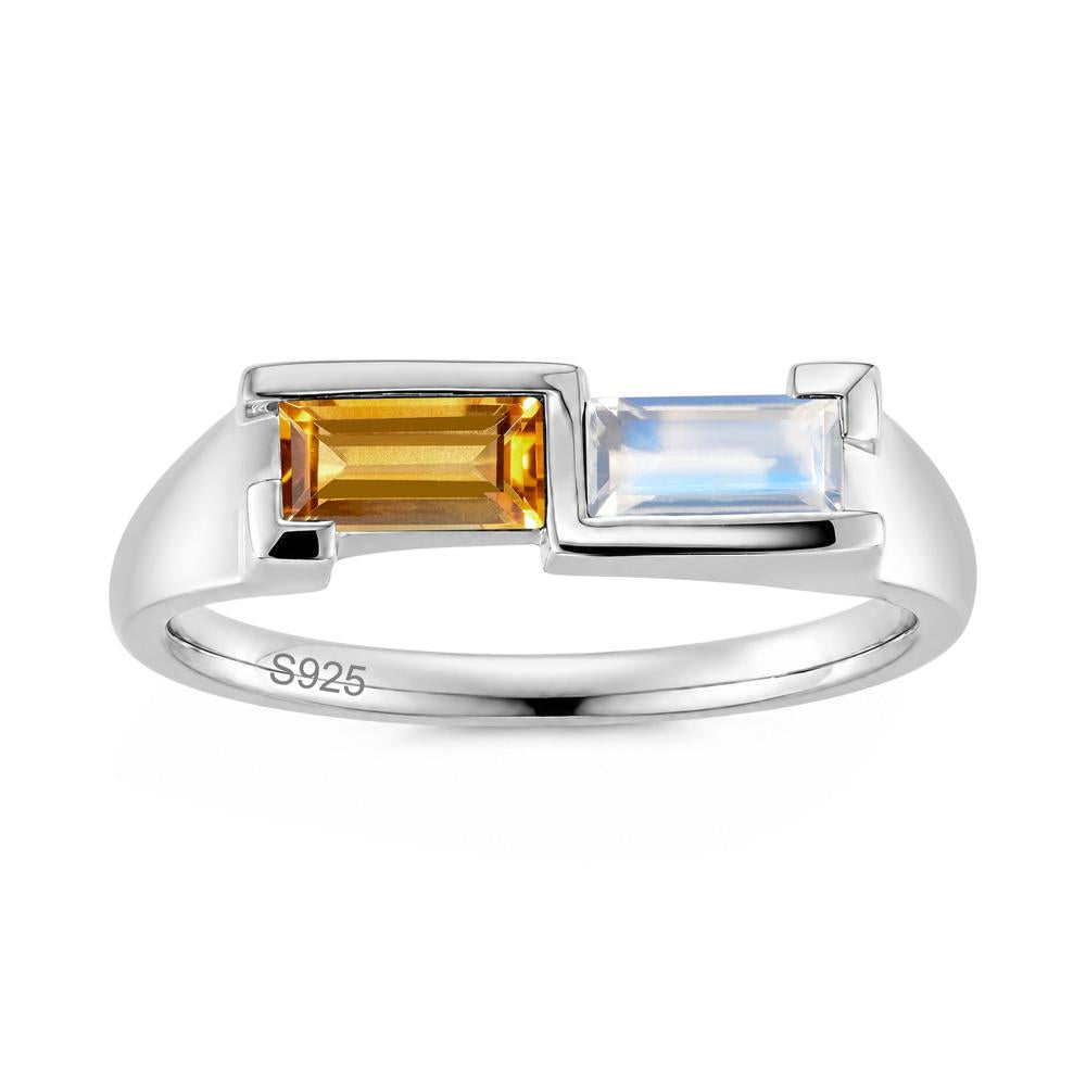 Toi Et Moi East West Baguette Cut London Blue Topaz and Swiss Blue Topaz Ring - LUO Jewelry #gemstone_Citrine and Moonstone