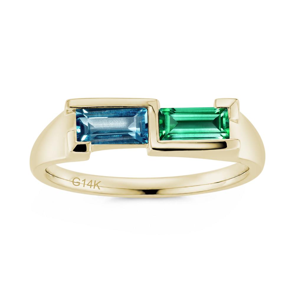 Toi Et Moi East West Baguette Cut London Blue Topaz and Swiss Blue Topaz Ring - LUO Jewelry #gemstone_Emerald and London Blue Topaz