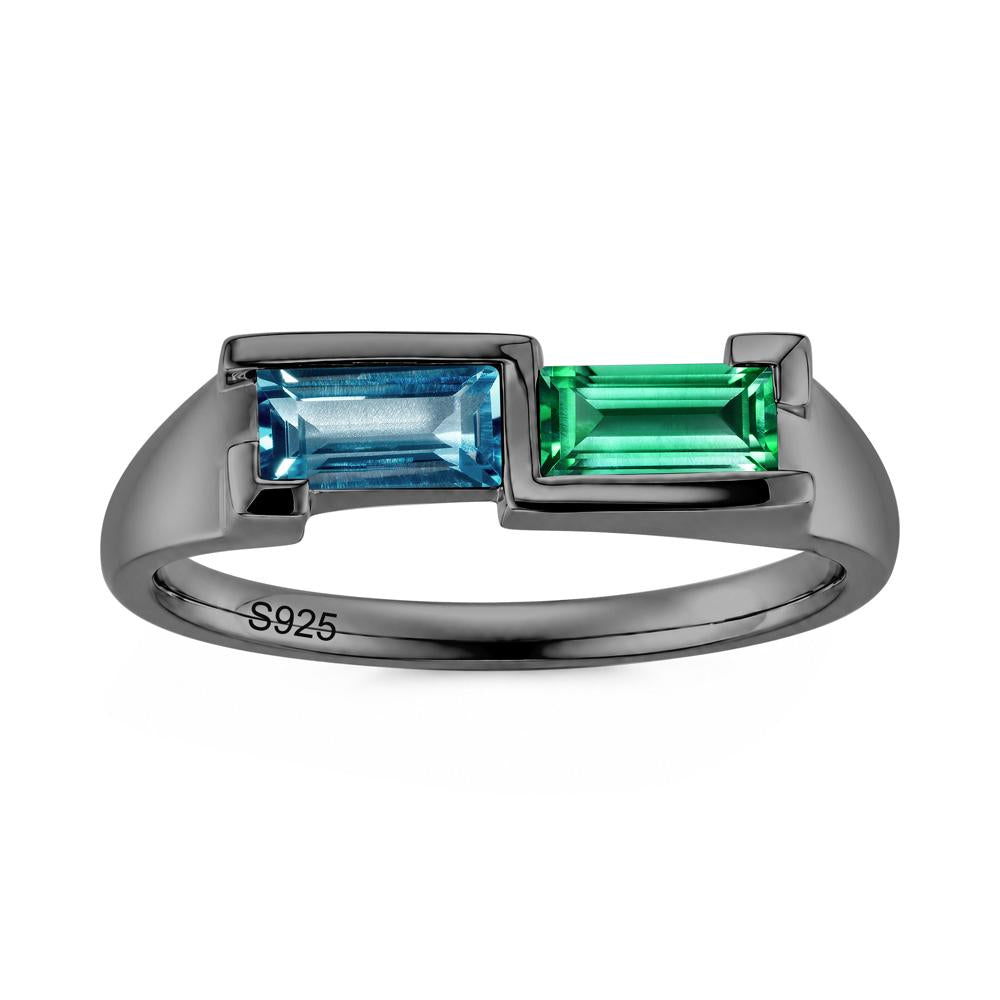 Toi Et Moi East West Baguette Cut London Blue Topaz and Swiss Blue Topaz Ring - LUO Jewelry #gemstone_Emerald and London Blue Topaz
