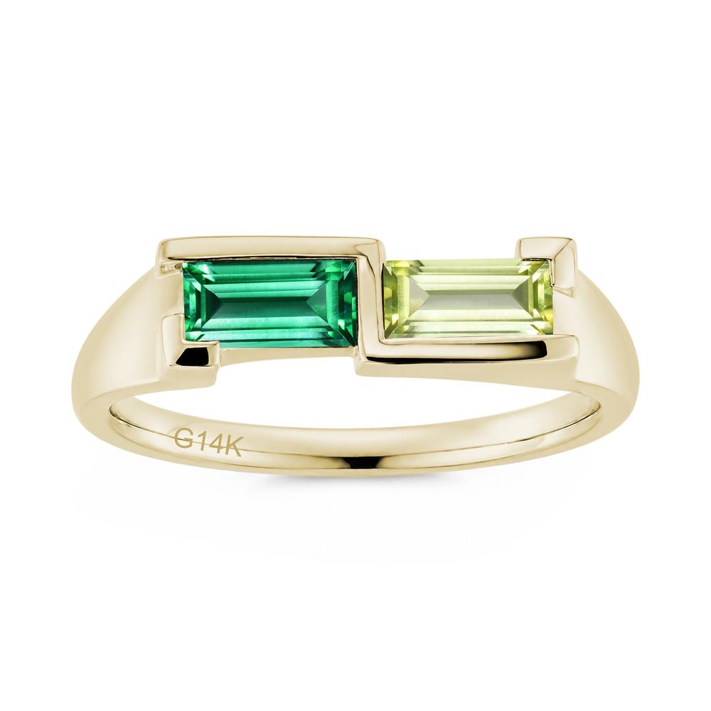 Toi Et Moi East West Baguette Cut London Blue Topaz and Swiss Blue Topaz Ring - LUO Jewelry #gemstone_Emerald and Peridot