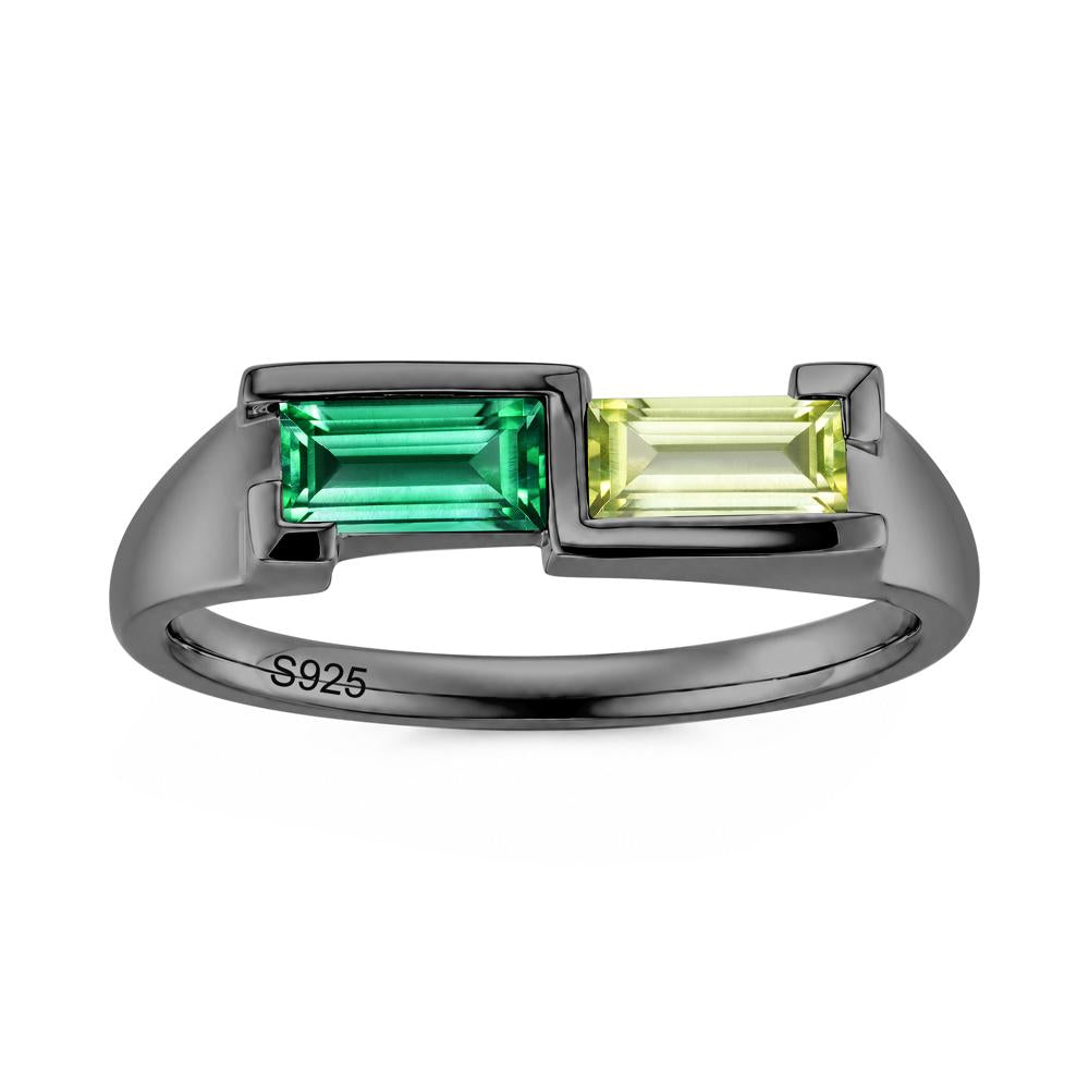 Toi Et Moi East West Baguette Cut London Blue Topaz and Swiss Blue Topaz Ring - LUO Jewelry #gemstone_Emerald and Peridot