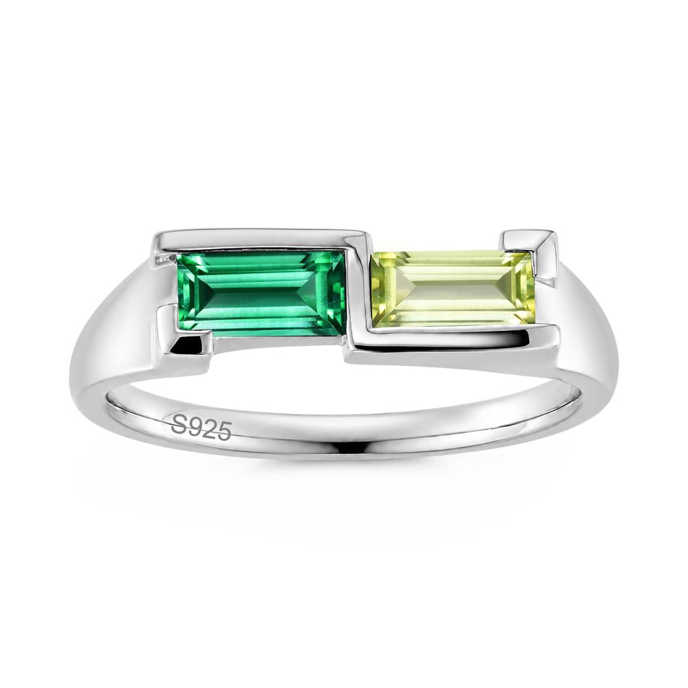 Toi Et Moi East West Baguette Cut London Blue Topaz and Swiss Blue Topaz Ring - LUO Jewelry #gemstone_Emerald and Peridot