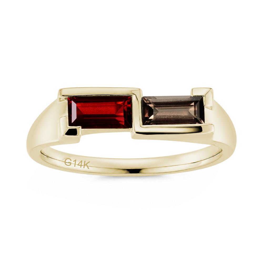 Toi Et Moi East West Baguette Cut London Blue Topaz and Swiss Blue Topaz Ring - LUO Jewelry #gemstone_Garnet and Smoky Quartz