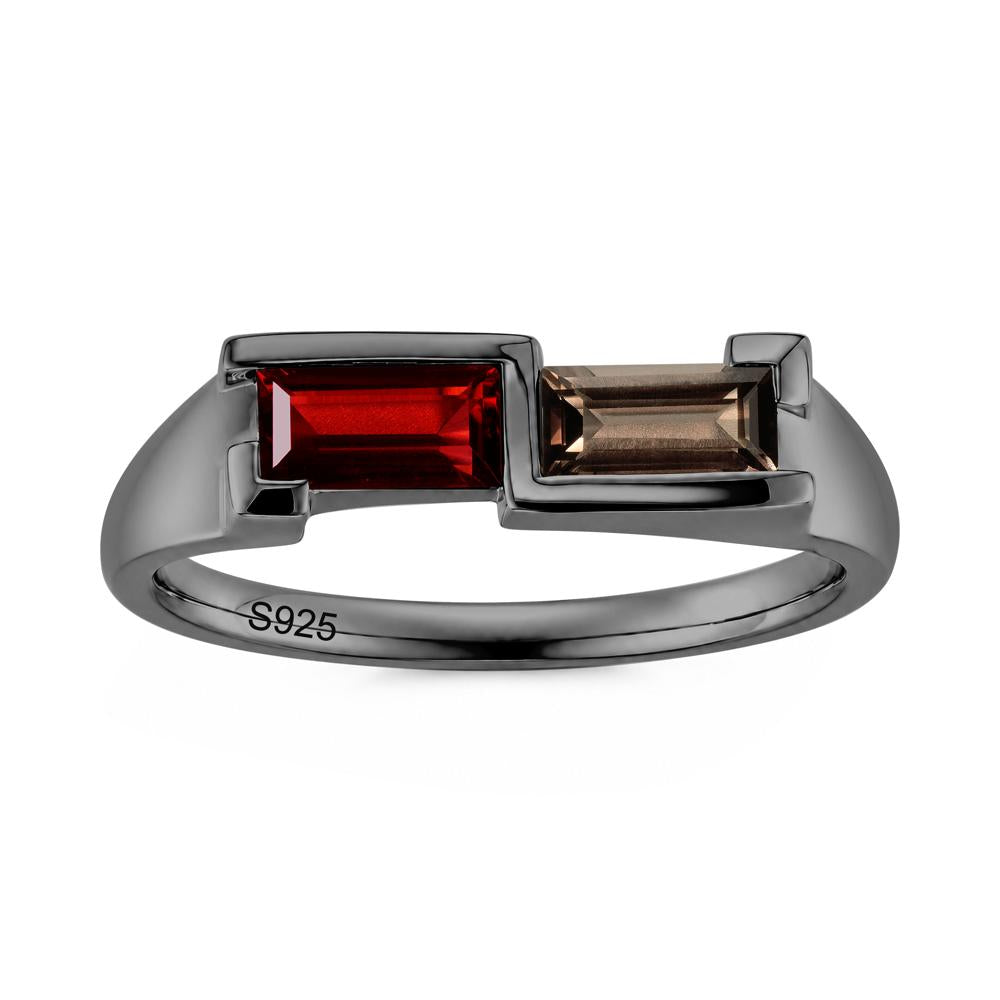 Toi Et Moi East West Baguette Cut London Blue Topaz and Swiss Blue Topaz Ring - LUO Jewelry #gemstone_Garnet and Smoky Quartz