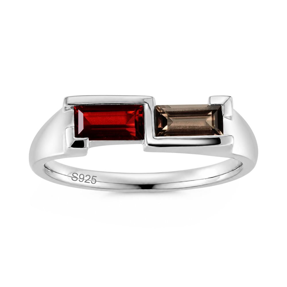 Toi Et Moi East West Baguette Cut London Blue Topaz and Swiss Blue Topaz Ring - LUO Jewelry #gemstone_Garnet and Smoky Quartz