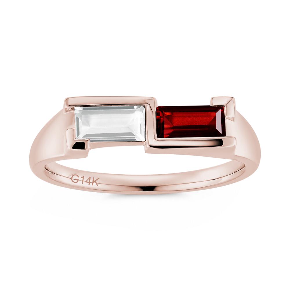 Toi Et Moi East West Baguette Cut London Blue Topaz and Swiss Blue Topaz Ring - LUO Jewelry #gemstone_Garnet and White Topaz