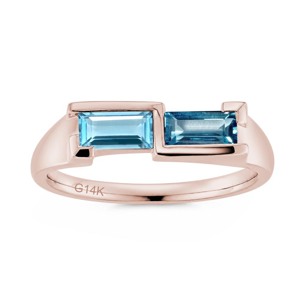 Toi Et Moi East West Baguette Cut London Blue Topaz and Swiss Blue Topaz Ring - LUO Jewelry #gemstone_London Blue Topaz and Swiss Blue Topaz