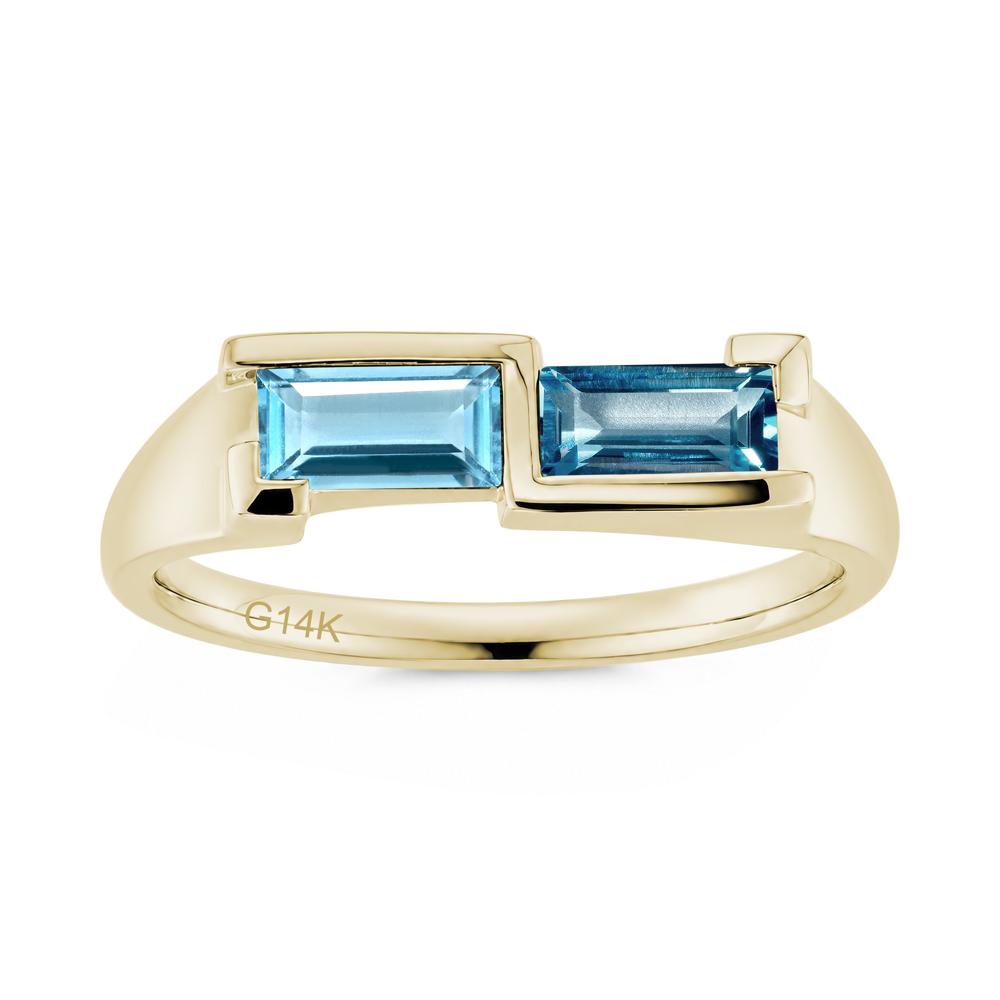 Toi Et Moi East West Baguette Cut London Blue Topaz and Swiss Blue Topaz Ring - LUO Jewelry #gemstone_London Blue Topaz and Swiss Blue Topaz