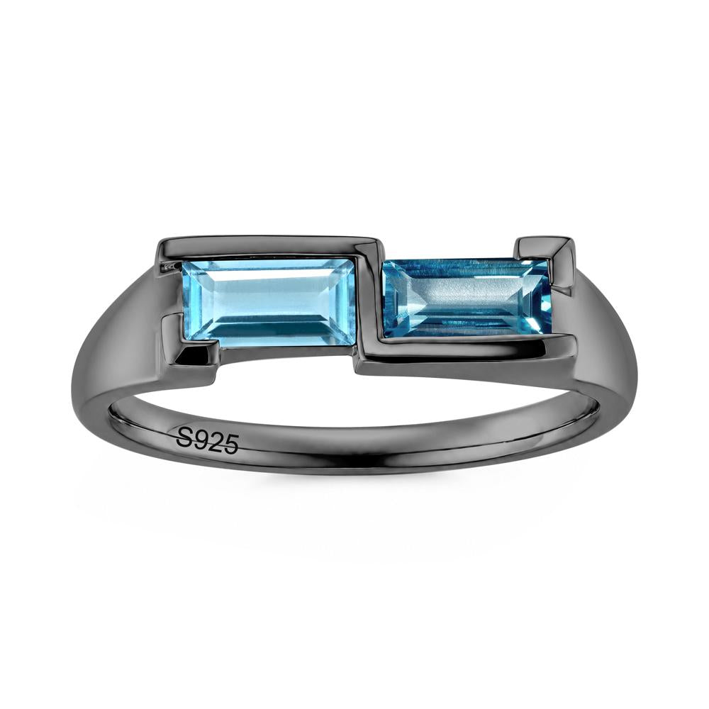 Toi Et Moi East West Baguette Cut London Blue Topaz and Swiss Blue Topaz Ring - LUO Jewelry #gemstone_London Blue Topaz and Swiss Blue Topaz