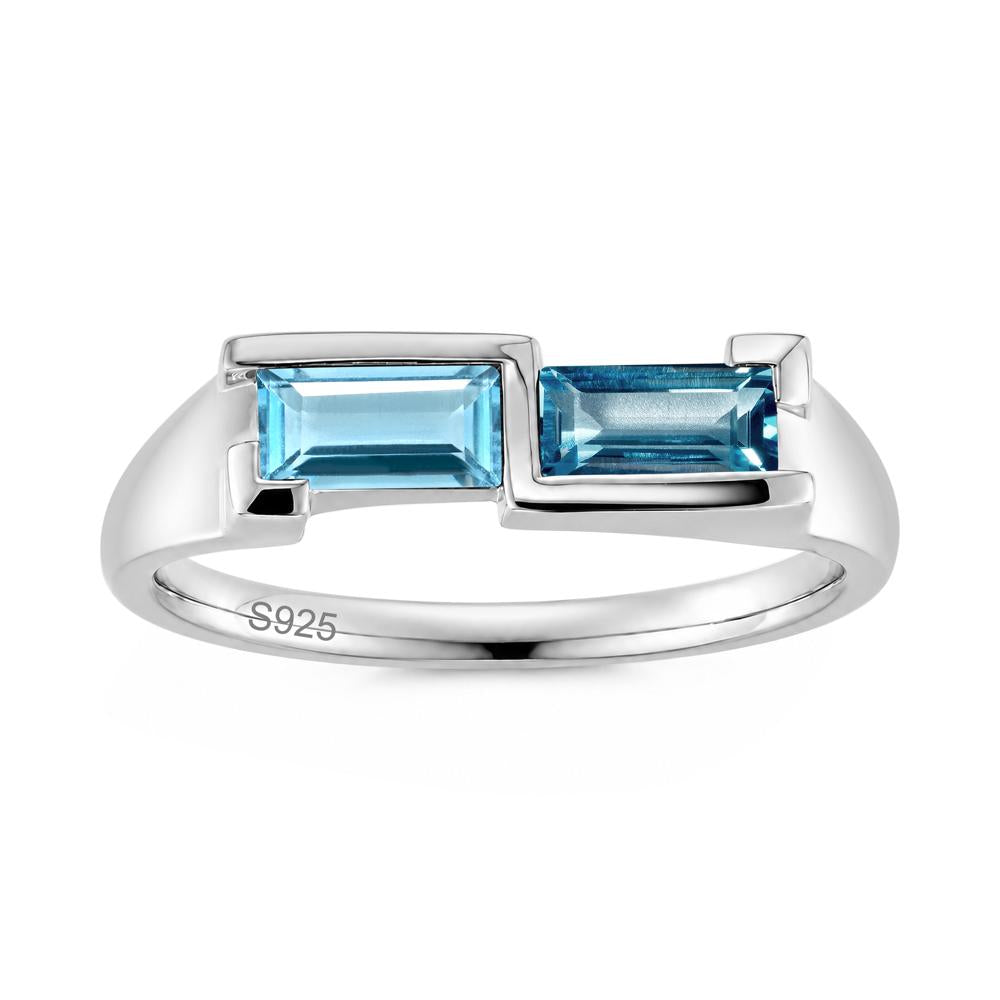 Toi Et Moi East West Baguette Cut London Blue Topaz and Swiss Blue Topaz Ring - LUO Jewelry #gemstone_London Blue Topaz and Swiss Blue Topaz