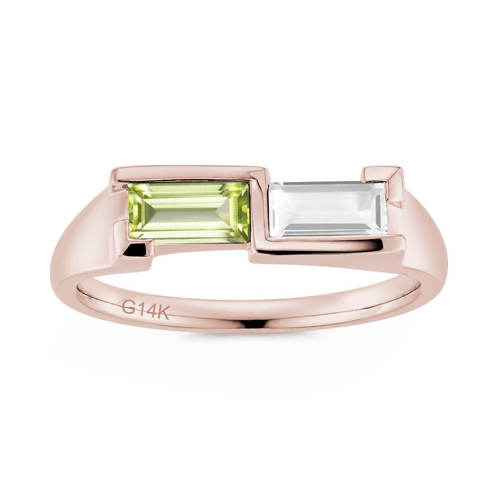 Toi Et Moi East West Baguette Cut London Blue Topaz and Swiss Blue Topaz Ring - LUO Jewelry #gemstone_Peridot and White Topaz