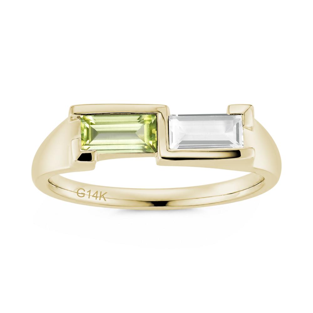 Toi Et Moi East West Baguette Cut London Blue Topaz and Swiss Blue Topaz Ring - LUO Jewelry #gemstone_Peridot and White Topaz