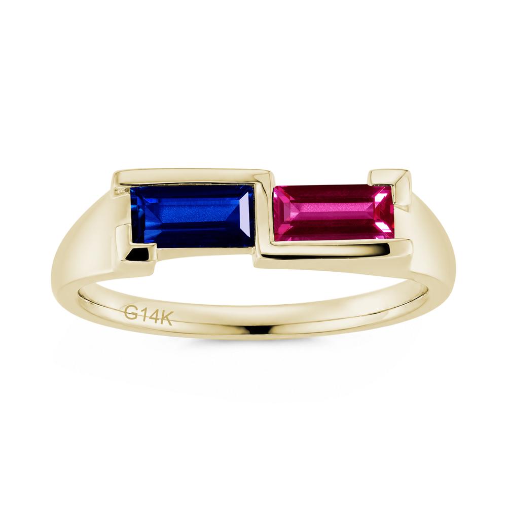Toi Et Moi East West Baguette Cut London Blue Topaz and Swiss Blue Topaz Ring - LUO Jewelry #gemstone_Ruby and Sapphire