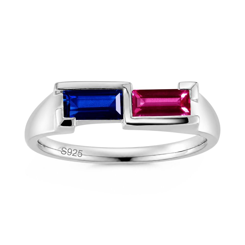 Toi Et Moi East West Baguette Cut London Blue Topaz and Swiss Blue Topaz Ring - LUO Jewelry #gemstone_Ruby and Sapphire