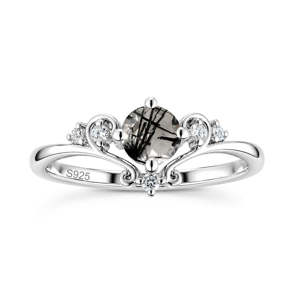 Vintage Round Cut Sapphire Swirl Vine Ring - LUO Jewelry #gemstone_Black Rutilated Quartz