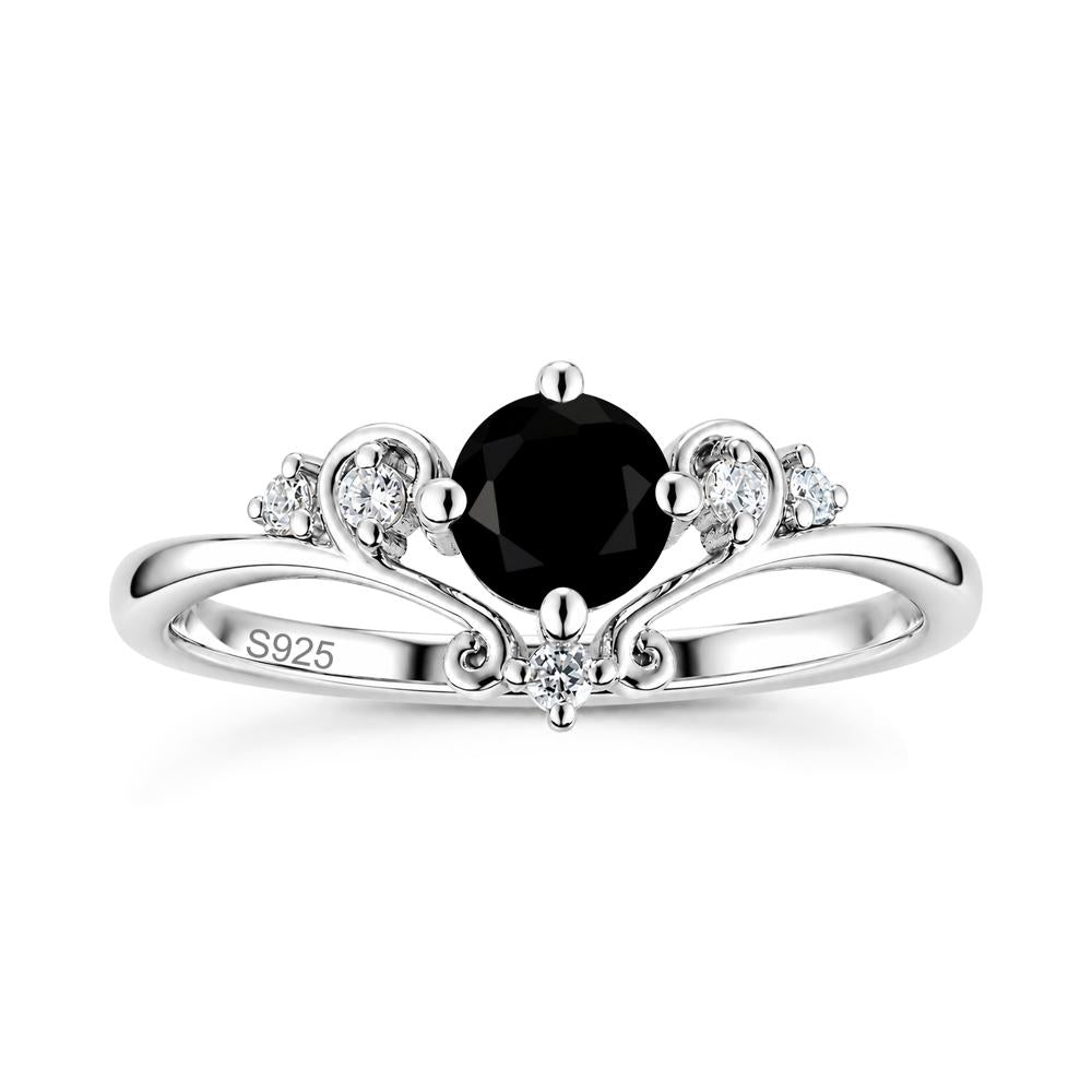 Vintage Round Cut Sapphire Swirl Vine Ring - LUO Jewelry #gemstone_Black Spinel