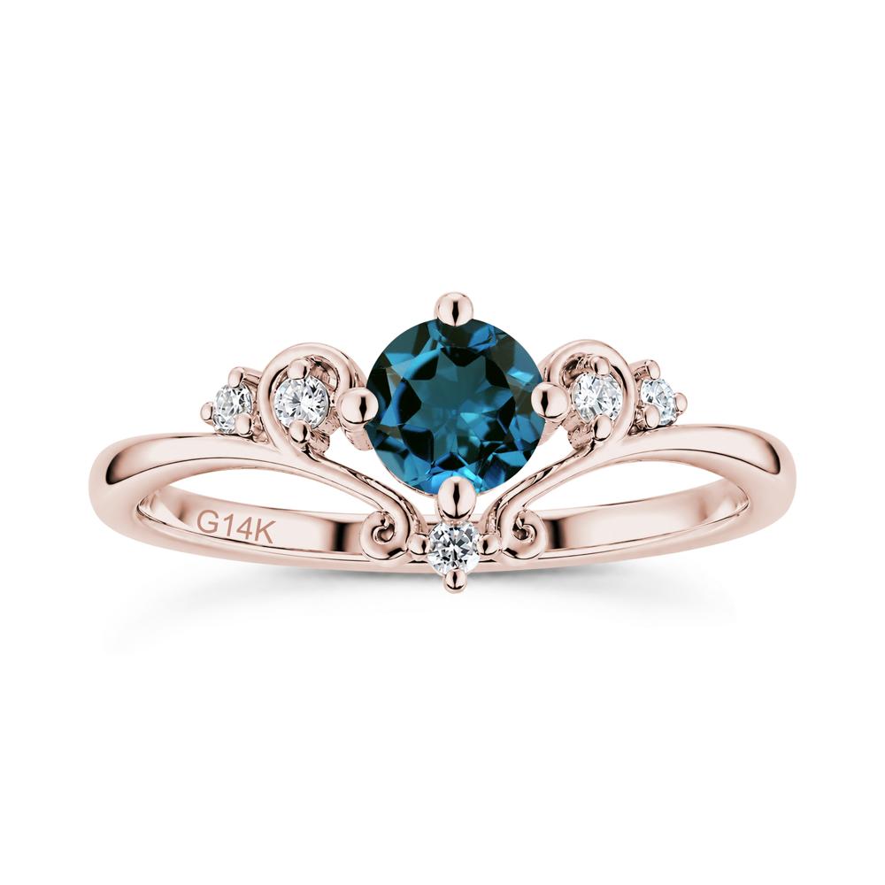 Vintage Round Cut Sapphire Swirl Vine Ring - LUO Jewelry #gemstone_London Blue Topaz