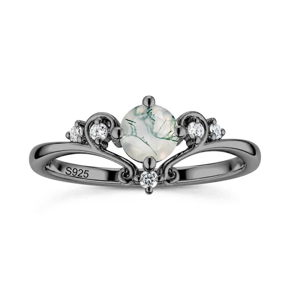 Vintage Round Cut Sapphire Swirl Vine Ring - LUO Jewelry #gemstone_Moss Agate