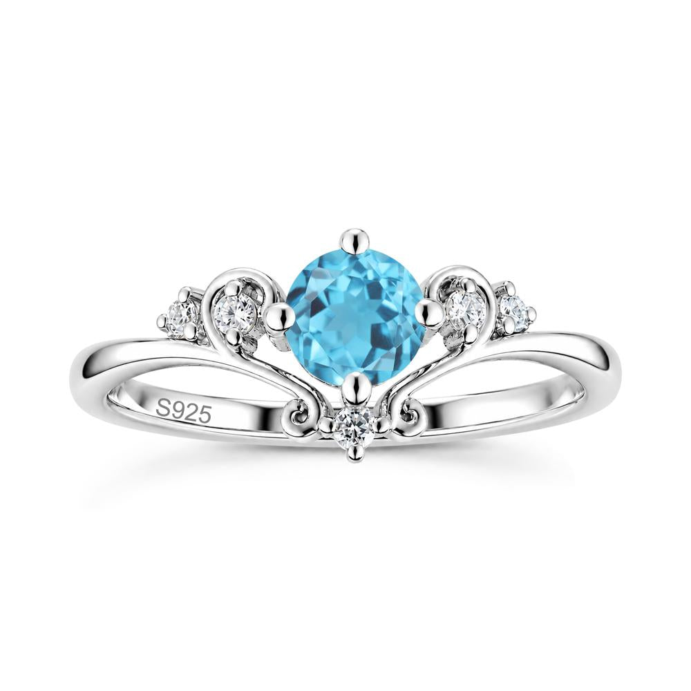 Vintage Round Cut Sapphire Swirl Vine Ring - LUO Jewelry #gemstone_Swiss Blue Topaz