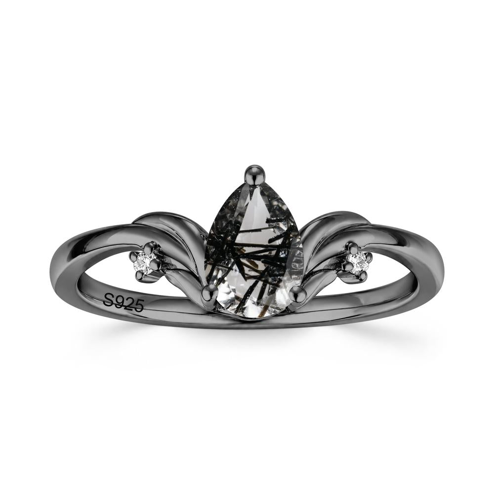 Minimalist Pear Cut Sapphire Vine Ring - LUO Jewelry #gemstone_Black Rutilated Quartz