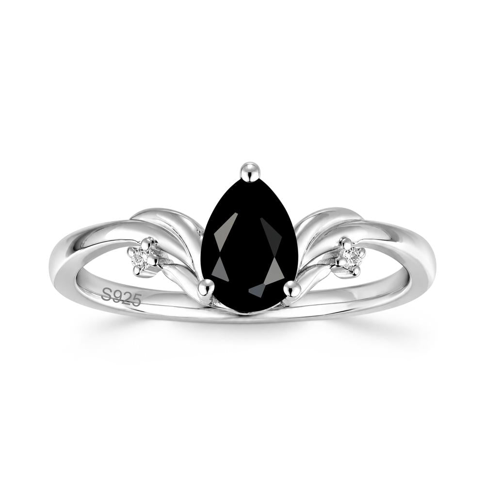 Minimalist Pear Cut Sapphire Vine Ring - LUO Jewelry #gemstone_Black Spinel