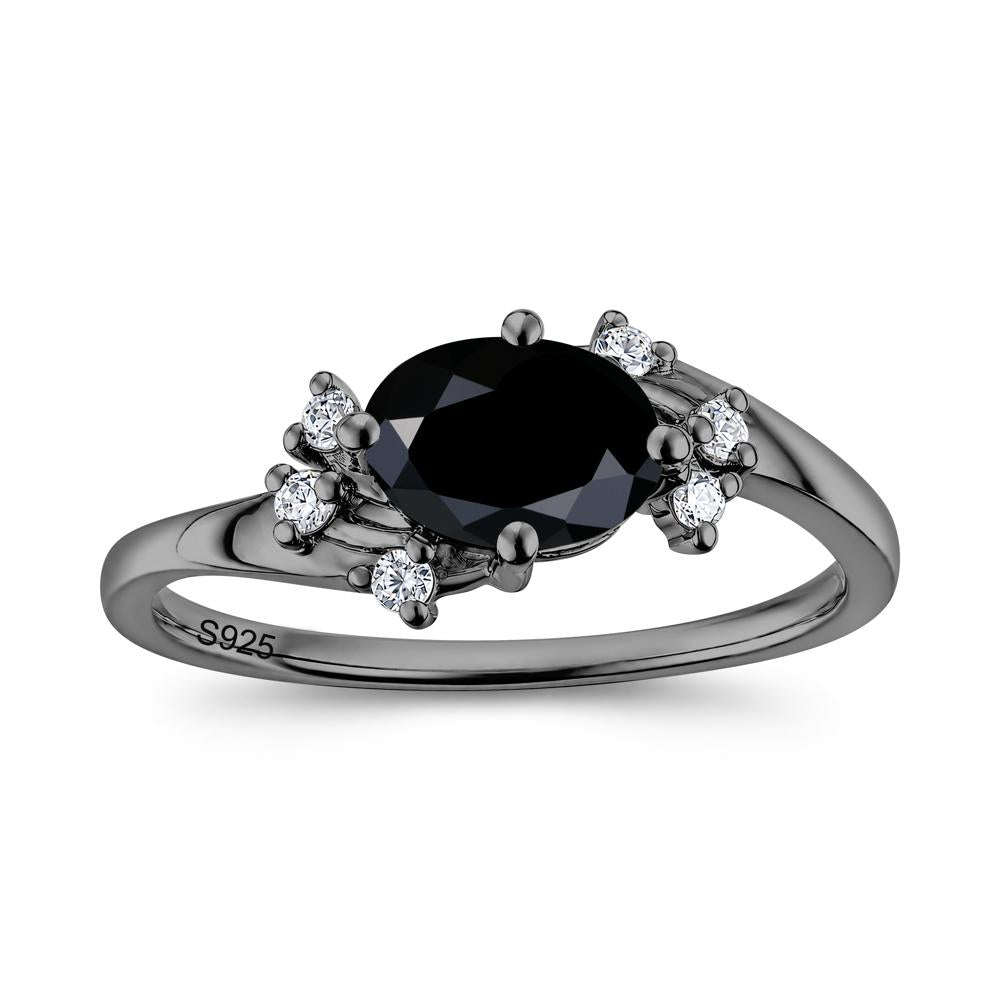 East West Oval Cut Emerald Cluster Ring - LUO Jewelry #gemstone_Black Spinel