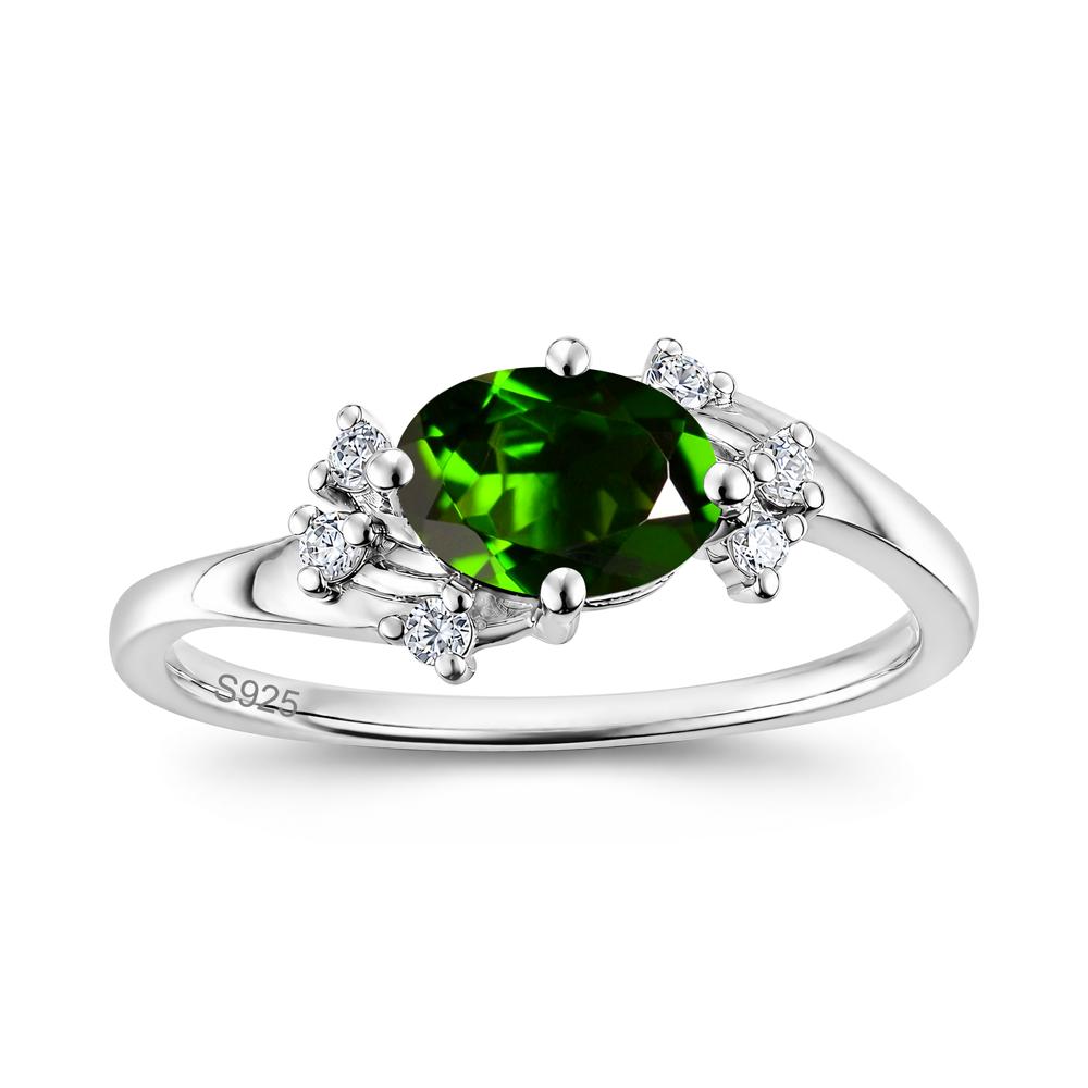 East West Oval Cut Emerald Cluster Ring - LUO Jewelry #gemstone_Diopside