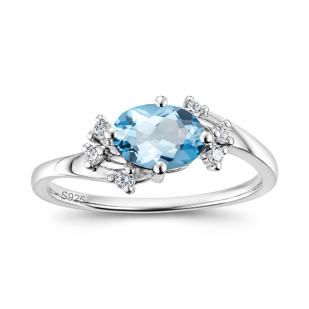 East West Oval Cut Emerald Cluster Ring - LUO Jewelry #gemstone_Swiss Blue Topaz