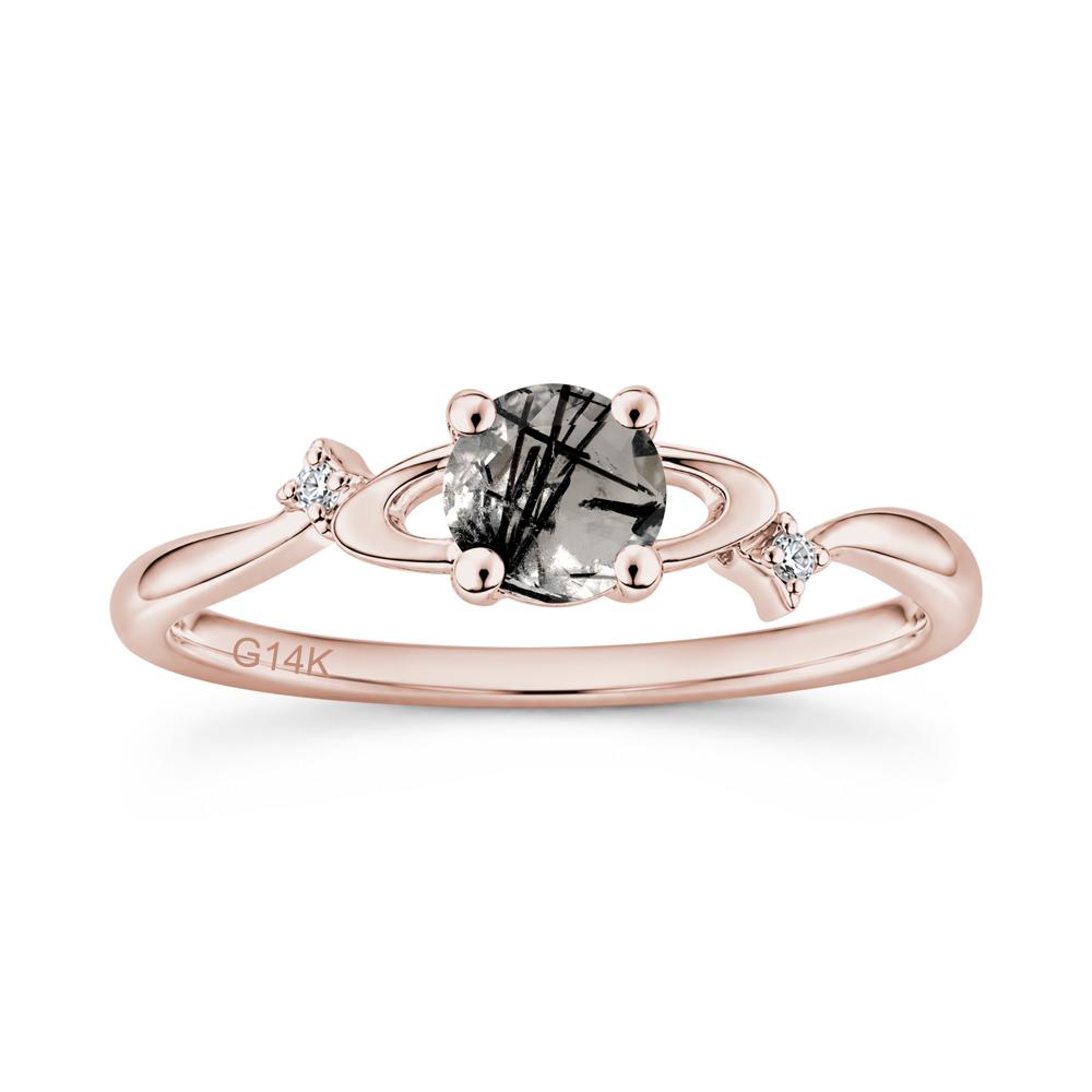 Petite Round Cut Garnet Star Orbit Ring - LUO Jewelry #gemstone_Black Rutilated Quartz