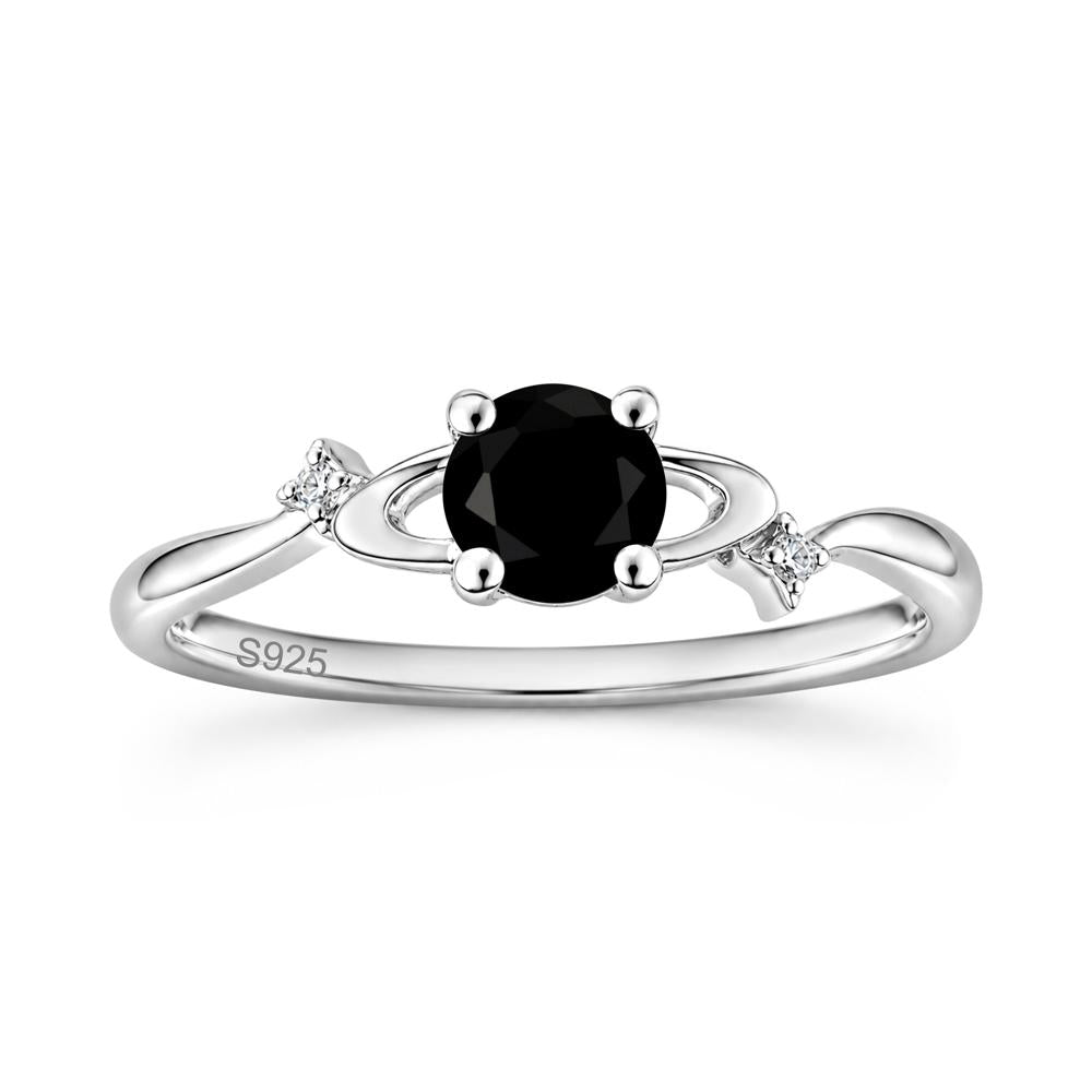 Petite Round Cut Garnet Star Orbit Ring - LUO Jewelry #gemstone_Black Spinel