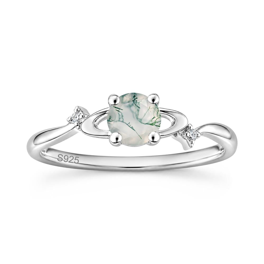 Petite Round Cut Garnet Star Orbit Ring - LUO Jewelry #gemstone_Moss Agate